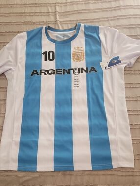 Argentina Kids Soccer Jersey - Sky Blue & White Stripes, Size Large